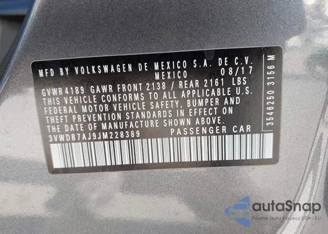 2018 Volkswagen Jetta 1.4T Se/1.4T Wolfsburg Edition from USA, damaged, VIN 3VWDB7AJ9JM228389